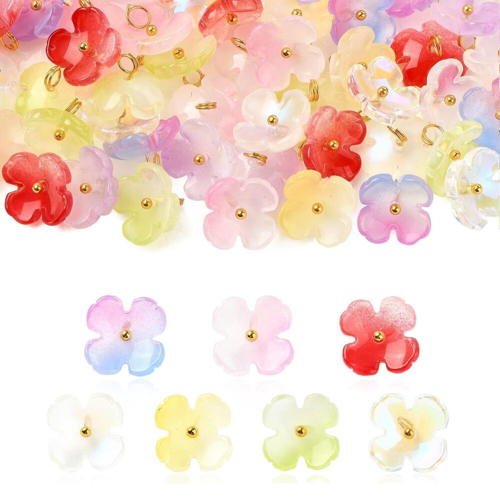9519 80 Pcs 8 Colors Glass Flower Charms for Jewelry Making Gradient Color